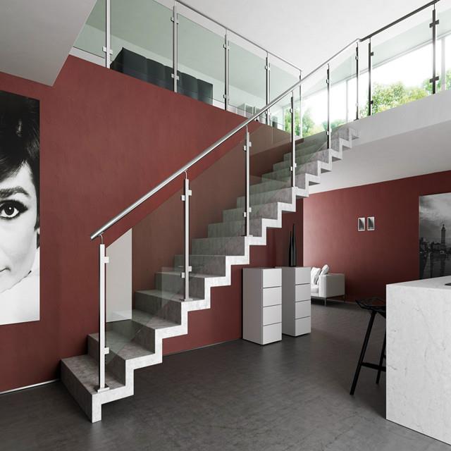 Wood and glass staircase railing